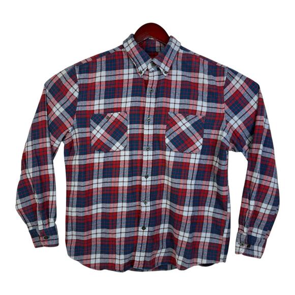 Vintage Big Mac Flannel Shirt Mens L Red Blue Plaid Outdoors Camping Barn Chore - Picture 1 of 13